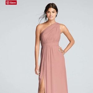 Long One-Shoulder Crinkle Chiffon Dress
